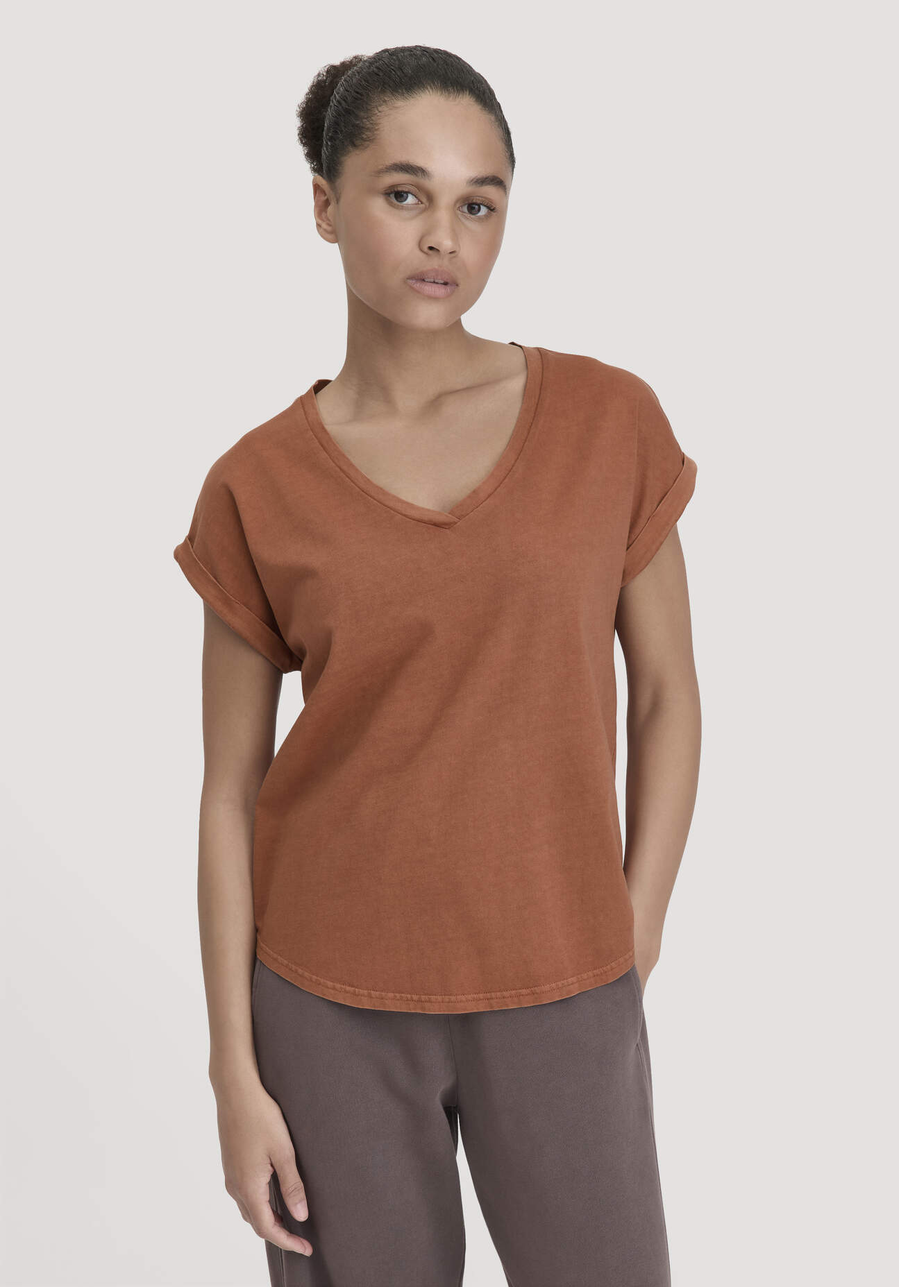 hessnatur Damen T-Shirt Oversize aus Bio-Baumwolle - braun - Größe XS