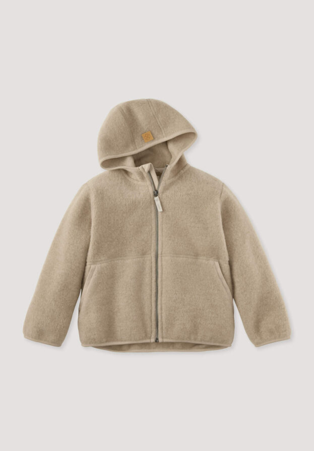 hessnatur Kinder Wollfleece Jacke aus Bio-Merinowolle - beige - Größe 134/140