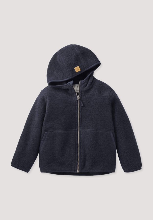 hessnatur Kinder Wollfleece Jacke aus Bio-Merinowolle - blau - Größe 158/164