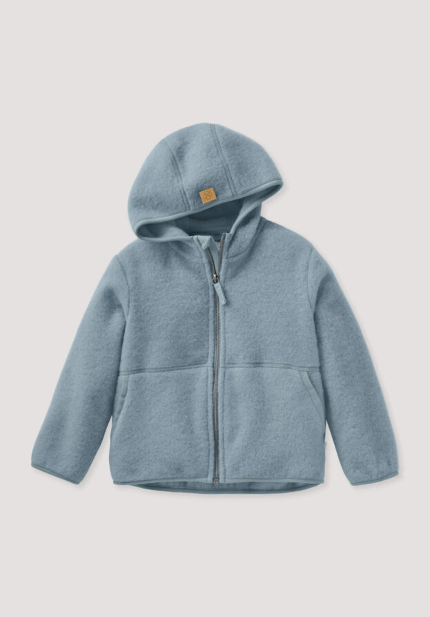 hessnatur Kinder Wollfleece Jacke aus Bio-Merinowolle - blau - Größe 158/164