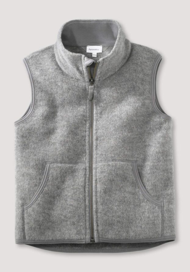 hessnatur Kinder Wollfleece Weste Regular aus Bio-Merinowolle - grau - Größe 146/152