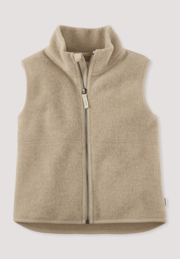 hessnatur Kinder Wollfleece Weste aus Bio-Merinowolle - beige - Größe 158/164