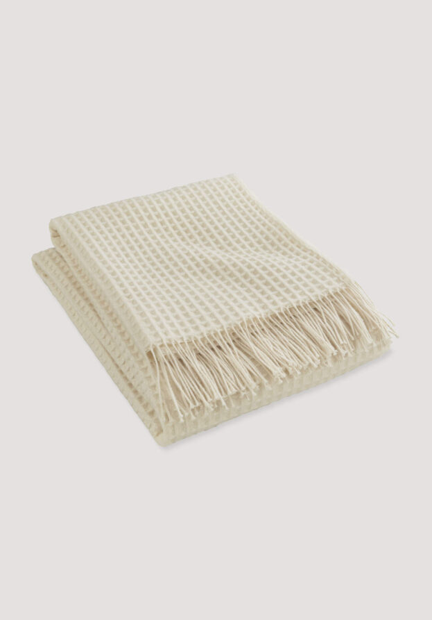 hessnatur Wollmix Waffle Plaid YARA aus Bio-Lambswool mit Bio-Baumwolle - natur - Größe 130x180 cm