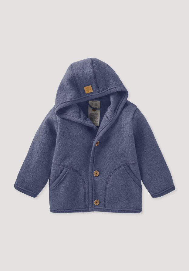 hessnatur Baby Wollwalk Jacke aus Bio-Merinowolle - blau - Größe 74/80
