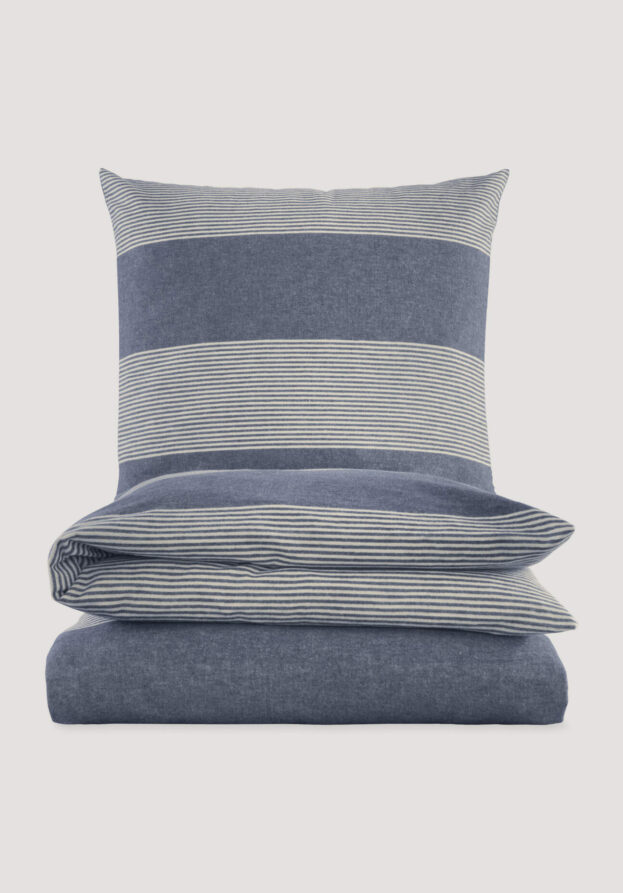 hessnatur Biber Bettwäsche-Set SEON aus Bio-Baumwolle - blau - Größe 135x200 / 80x80 cm