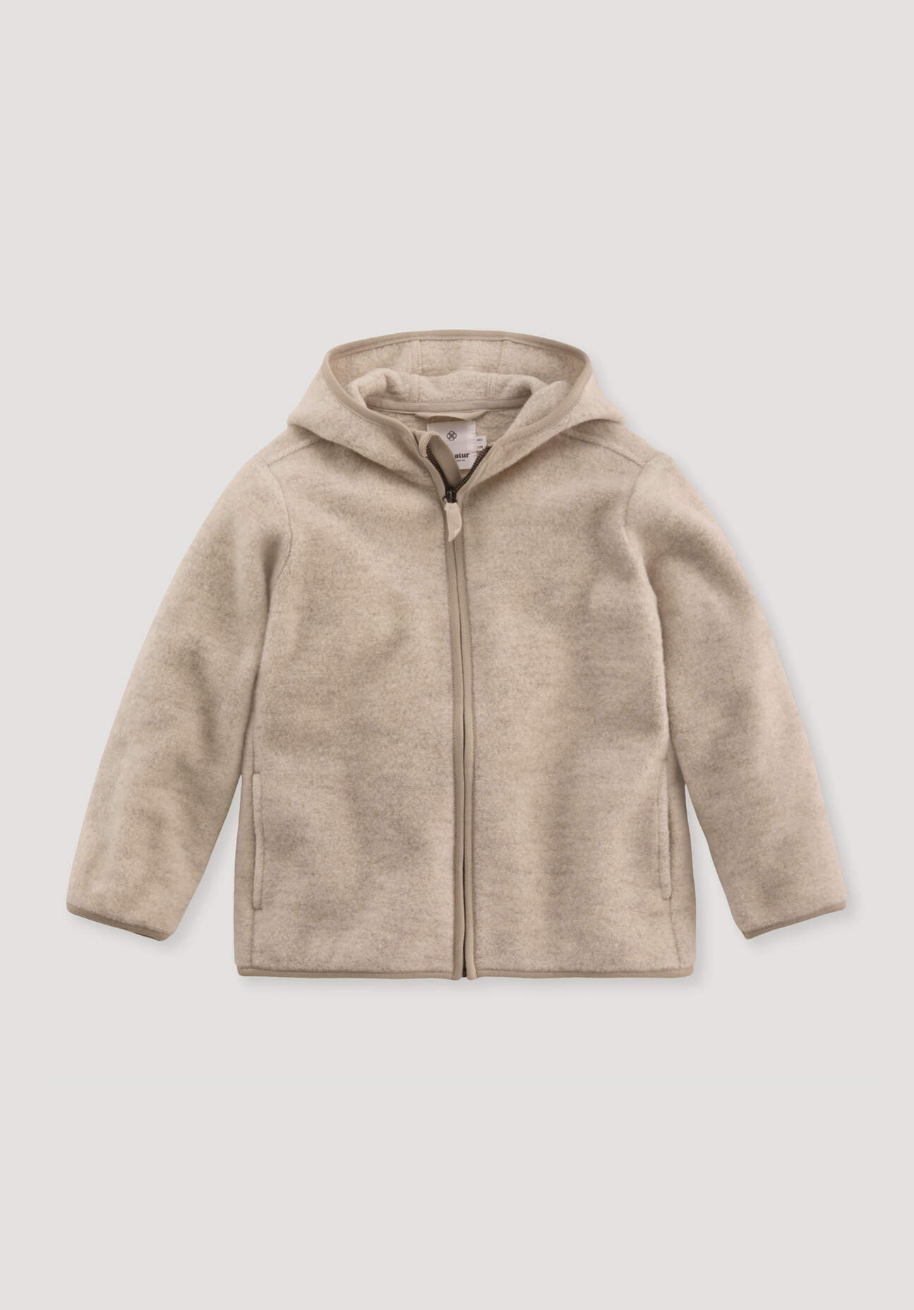 hessnatur Kinder Fleece Jacke Regular aus Bio-Merinowolle mit Bio-Baumwolle - beige - Größe 134/140