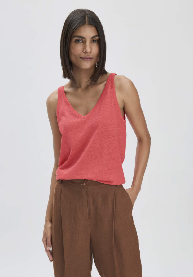 hessnatur Damen Jersey Top Regular aus Leinen und Bio-Baumwolle - rot - Größe 40