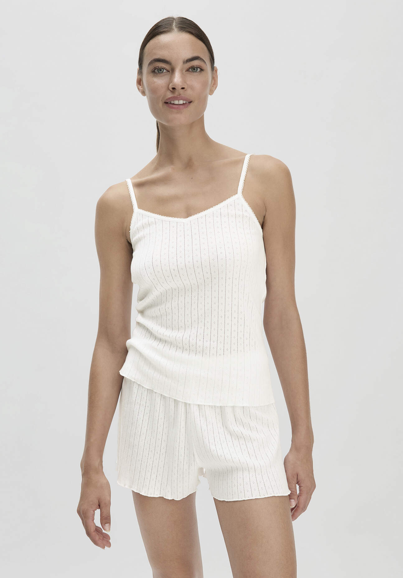 hessnatur Damen Pointelle Spaghetti Top PURE COTTON aus Bio-Baumwolle - weiß - Größe 48