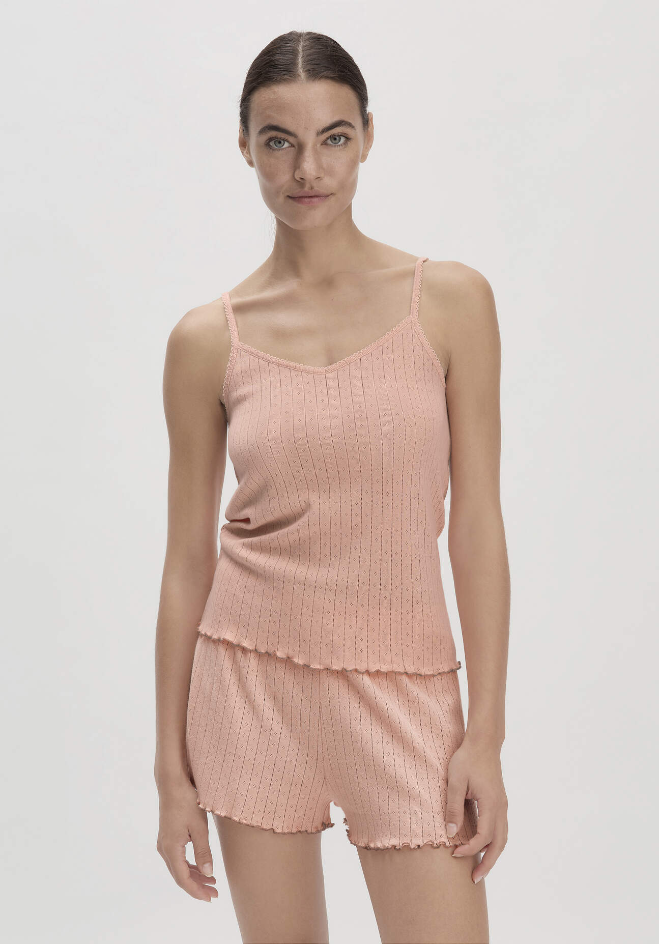 hessnatur Damen Pointelle Spaghetti Top PURE COTTON aus Bio-Baumwolle - rosa - Größe 42