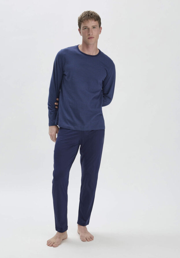 hessnatur Herren Pyjama PURE COTTON aus Bio-Baumwolle - blau - Größe 46