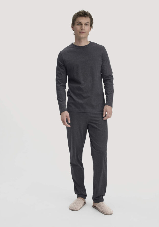 hessnatur Herren Pyjama PURE COTTON aus Bio-Baumwolle - grau - Größe 52