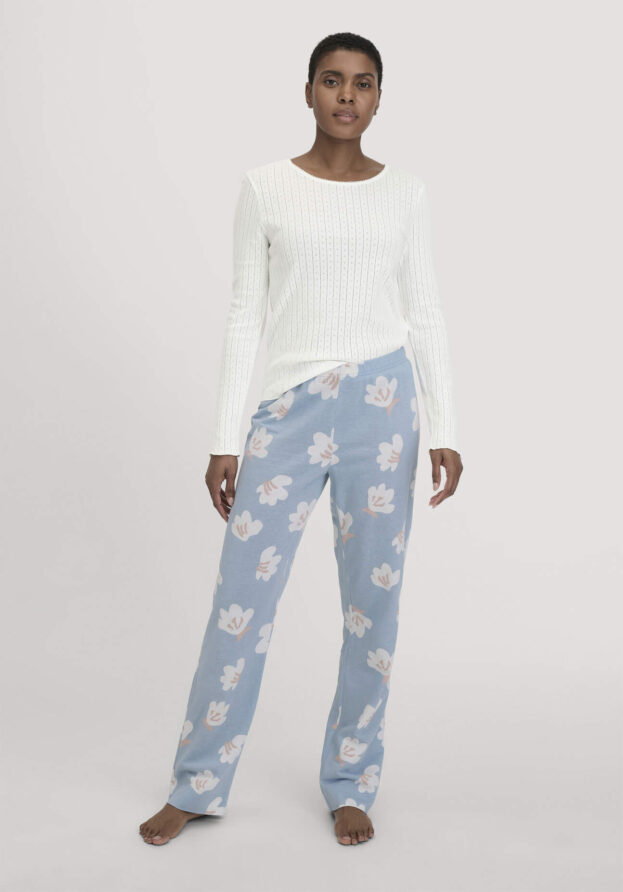 hessnatur Damen Schlafhose Regular PURE COTTON aus Bio-Baumwolle - blau - Größe 42