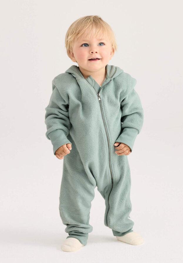 hessnatur Baby Softfleece Overall aus Bio-Baumwolle - grün - Größe 74/80