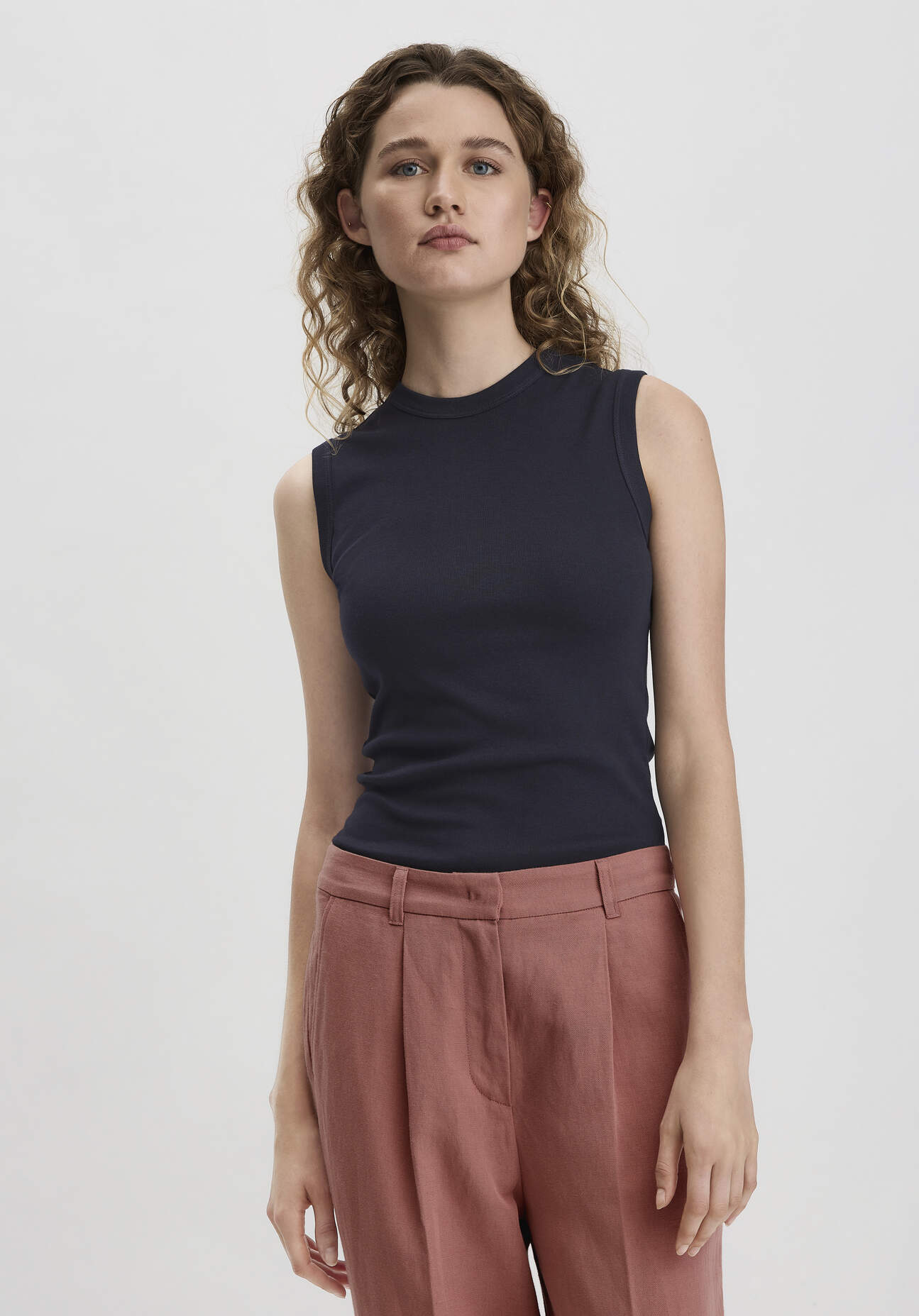 hessnatur Damen Softrib Top Fitted aus Bio-Baumwolle und TENCEL™ Modal - blau - Größe 42