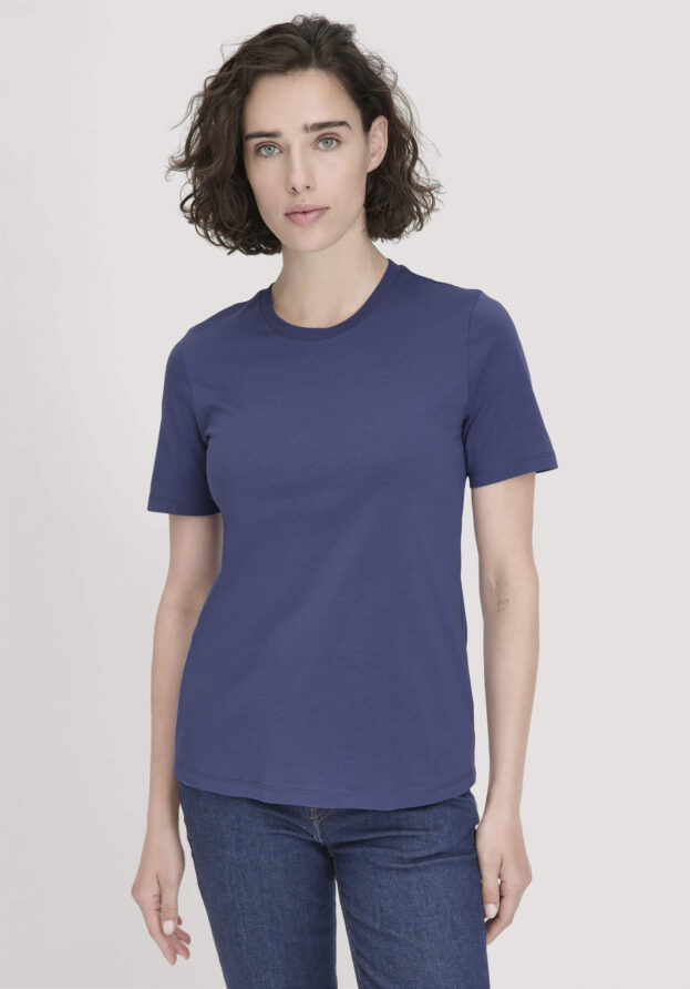 hessnatur Damen T-Shirt Regular aus Bio-Baumwolle - blau - Größe 36