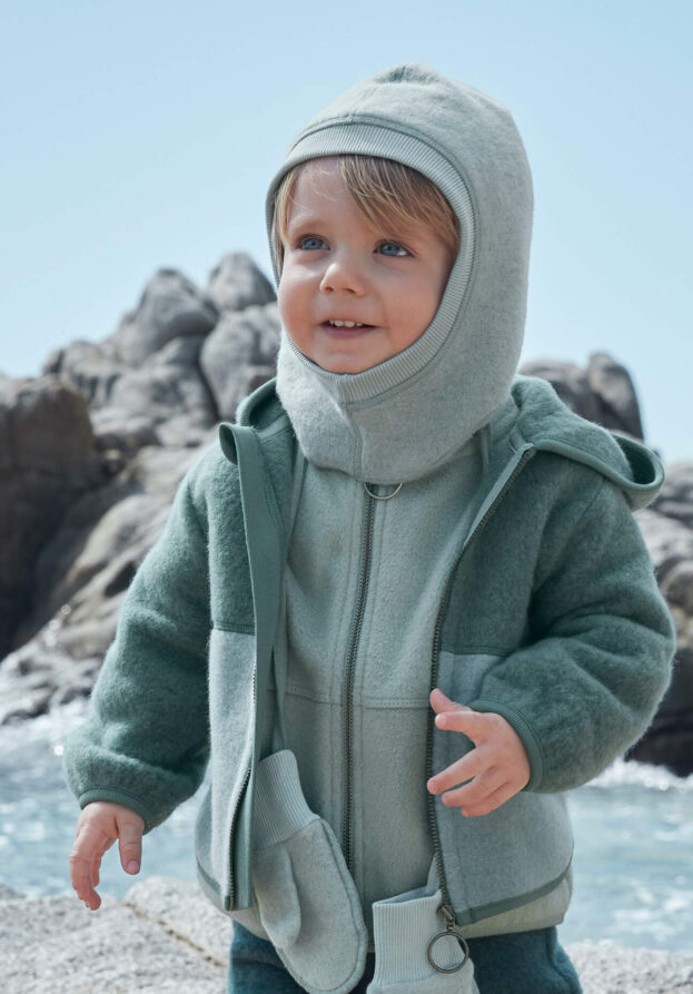 hessnatur Baby Wollfleece Mütze aus Bio-Merinowolle - grün - Größe 41-43 cm Kopfumfang