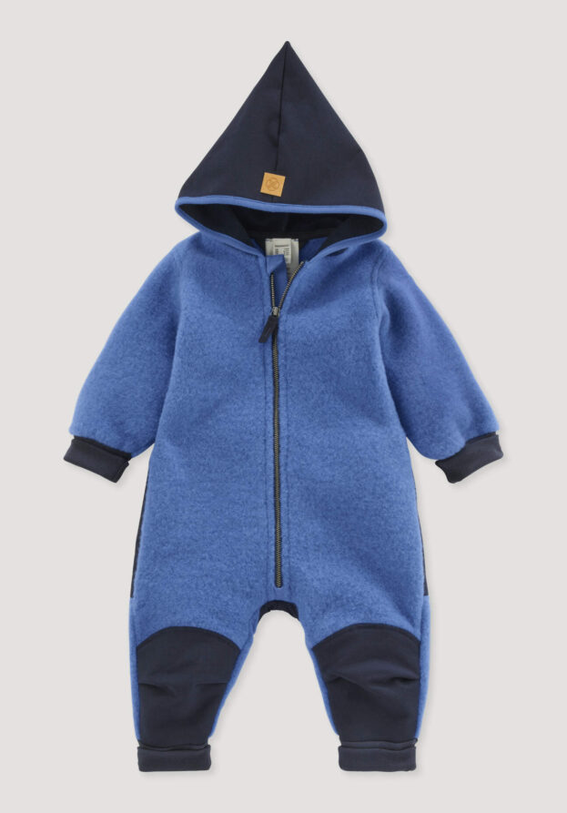 hessnatur Baby Wollfleece Overall aus Bio-Merinowolle mit Softshell - blau - Größe 74/80
