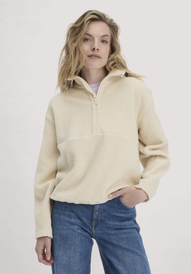 hessnatur Damen Wollfleece Troyer Relaxed aus Bio-Merinowolle mit Bio-Baumwolle - beige - Größe XS